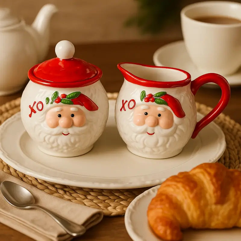 Conjunto de Porcelana de Natal 2 Peças Papai Noel Decorativo
