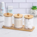 Conjunto Porta Cotonete e Algodão Acrílico e Bandeja em Bambu